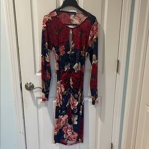 VENUS Long Sleeve Dress - Red and Blue Floral